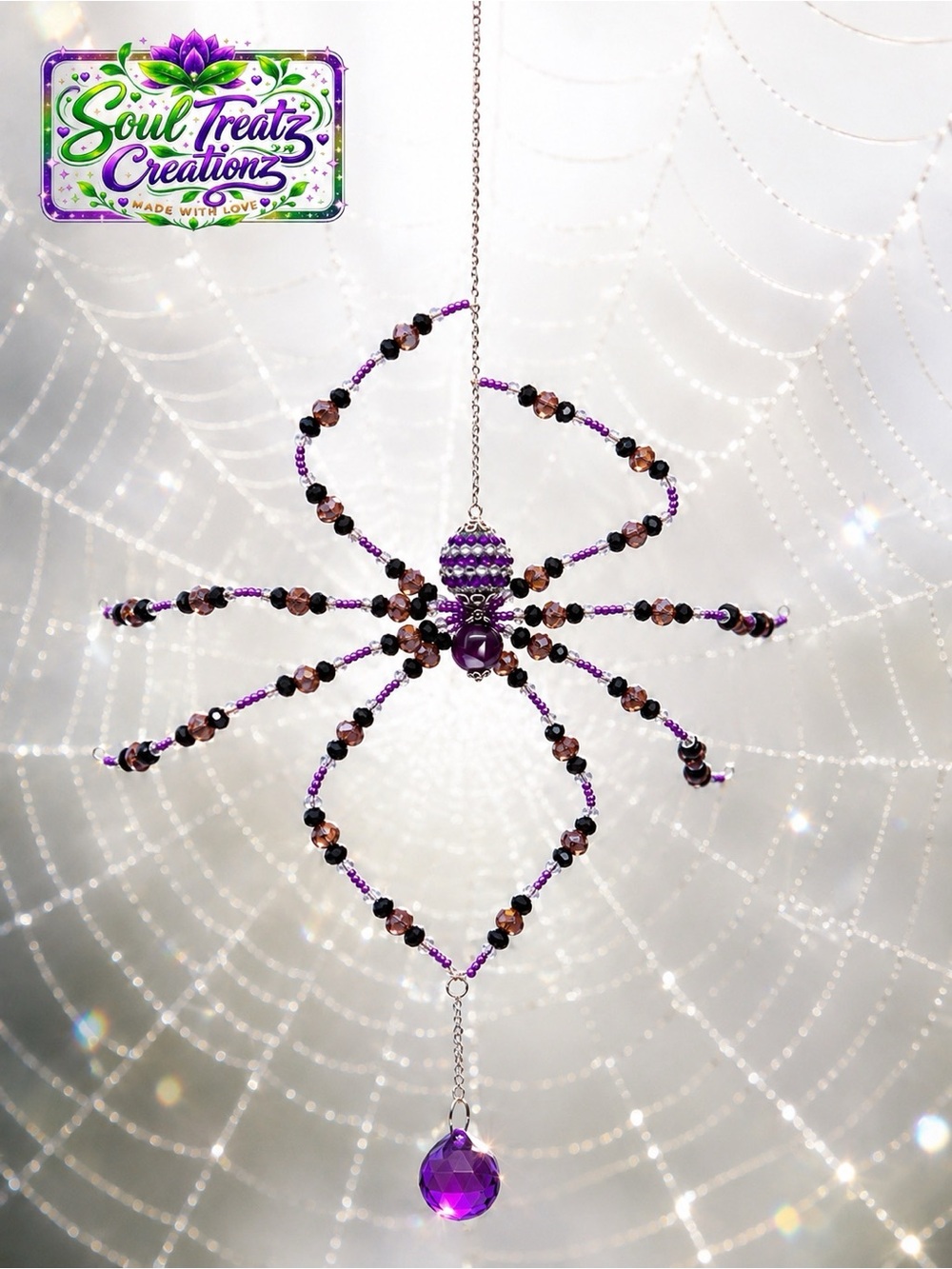 Purple Beaded Spider Crystal Sun Catcher